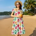 thumbnail image 4 of Naloa cartoon ladybird Print Womens Summer A-Line Dress with Pockets,Short Sleeve Dresses,Flowy Beach Swing Dress for Vacation Travel, 4 of 6