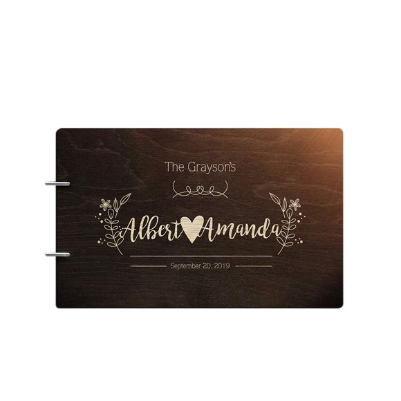 Just Customized Livre d'Or Personnalisé Fait Main Mr Mrs pour Mariage, Alternative Bois Gravé pour Mariée et Marié (Design 08, Noyer Chocolat)