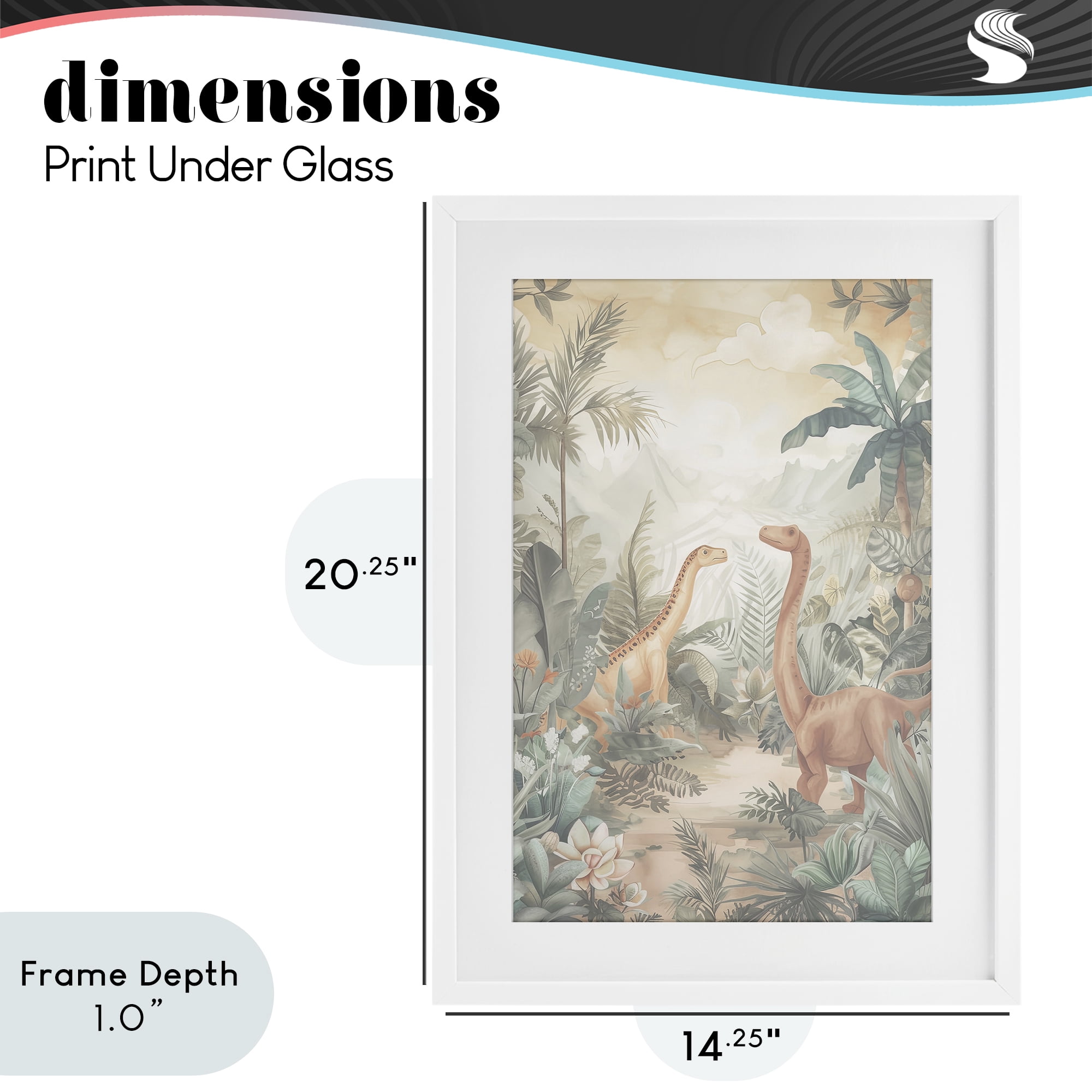 Stupell Industries Muted Dinosaurs in Jungle White Framed Print Under Glass, design by Ray Powers