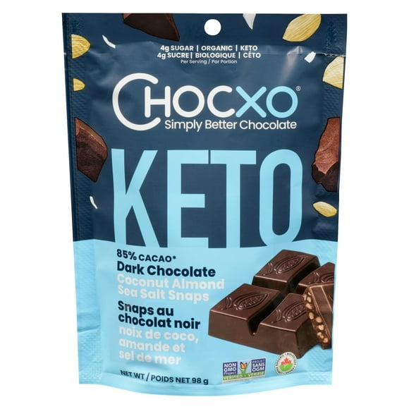 Chocxo Organic Dark Chocolate, Coconut Almond & Sea Salt, 85% Cacao, 98g