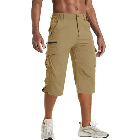Men's Cargo Shorts with 7 Pockets Quick Dry Work Shorts Below Knee 3/4  Capri Long Hiking Shorts 