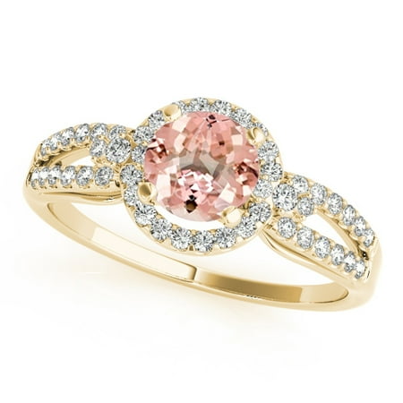 1.15 Ct Diamond - 1.15 Ct. Halo Morganite And Diamond Engagement Ring In 14k Yellow Gold