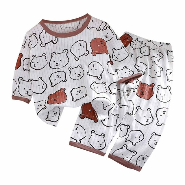 Odeerbi 18M-9 Años Niños Niñas Pijama de Verano de Algodón de Manga Larga Conjunto de Pantalones Suaves Con Estampado de Osos Juegos de Pijama de Dos Piezas