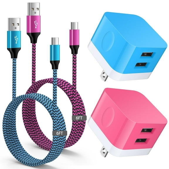 Type C Charger Block,HopePow 2Pack Android Charger with 2PACK Type C Cable 6ft Dual Port Usb Wall Charger Adapter Plug Brick Super Fast Charging Phone Charger Block for Samsung Charger Type C