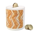 thumbnail image 3 of Burnt Orange Piggy Bank, Chevron Zigzags Pattern with Stripe and Dots Geometrical, Ceramic Coin Bank Money Box for Cash Saving, 3.6" X 3.2", Burnt Orange Off White, by Ambesonne, 3 of 4