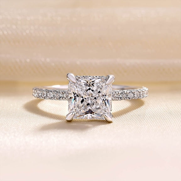 Veda Jewel 14K White Gold Plated 1.8 Ct Princess Cut Diamond Wedding Ring - Stunning Solitaire with Accents Ring - Beautiful Simple Design for Women - Ideal for Proposals and Lasting Memories