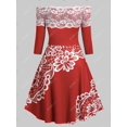 thumbnail image 2 of Vestido de Talla Extra con Estampado de Flores de Hombros Al Aire con Panel de Encaje Rosegal Vestidos Estampados Tallas Grandes, 2 of 5