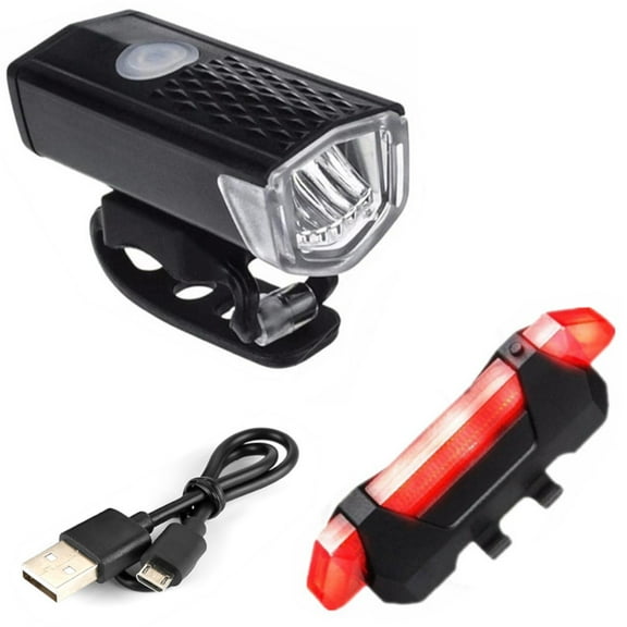 JacobsParts Bike Light Set USB Rechargeable LED Front Headlight Back Rear Taillight Lamp Bicycle Road Mountain Cycling