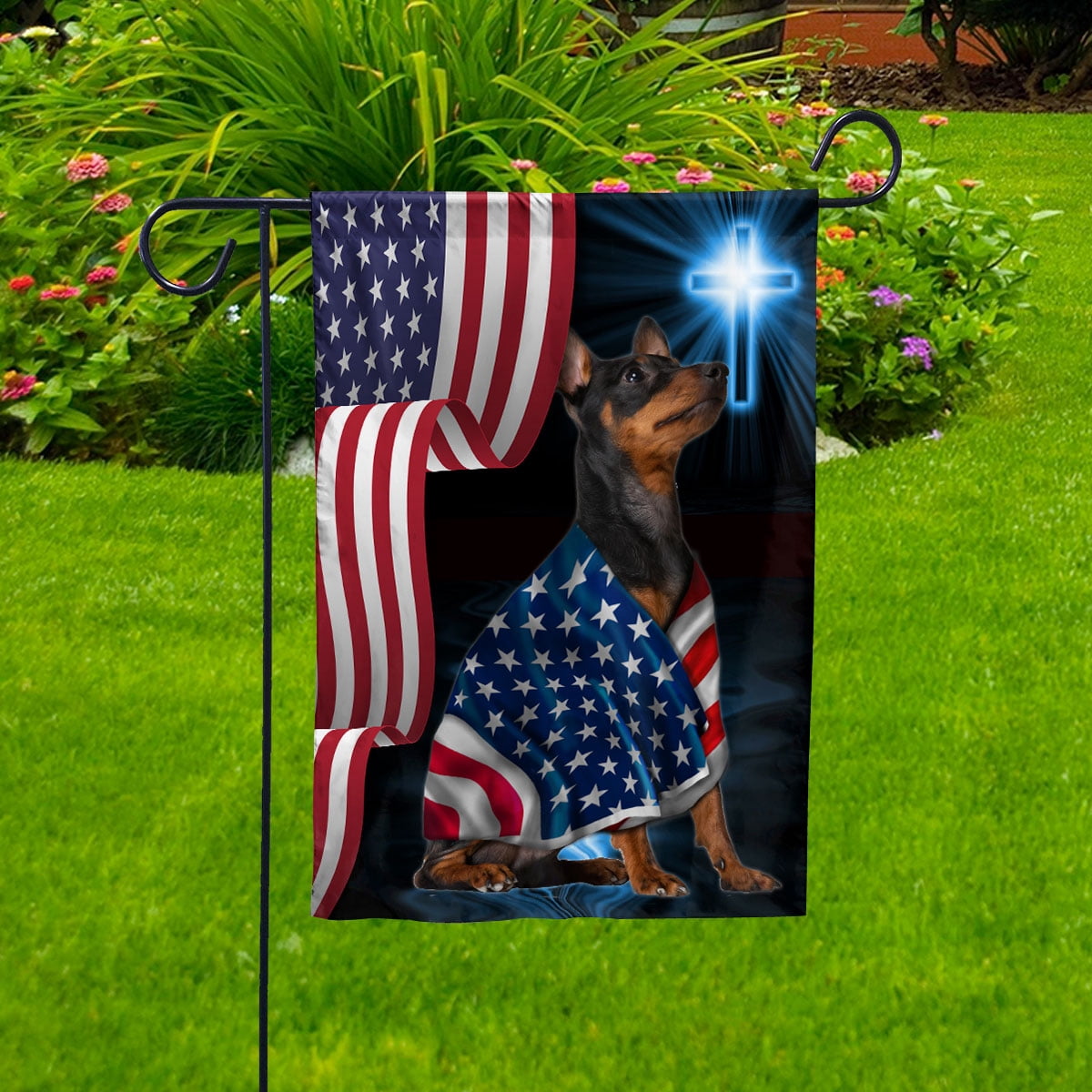American Flag Doberman Pinscher Dog Wearing Flag American Patriot Patriotic 4th of july House Flag, Double-Sided Decorative Outdoor Flag, Patriotic Polyester Yard Flag 29.5 x 39.5 in