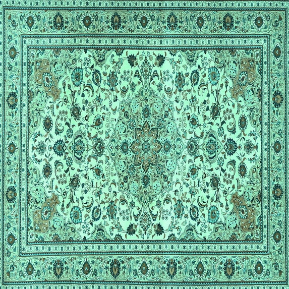 Ahgly Company Indoor Square Persian Turquoise Blue Traditional Area Rugs, 8' Square