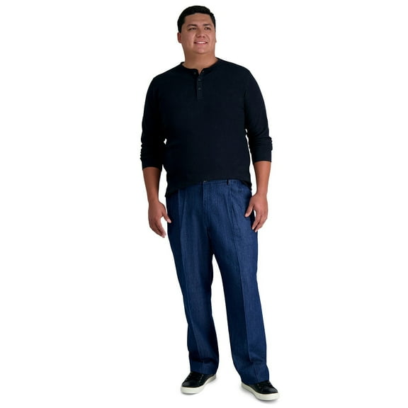 Haggar Mens Jeans 44x30 Classic-Fit Comfort Pleated Stretch Blue 44
