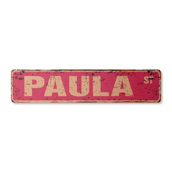PAULA Vintage Aluminum Street Sign Childrens Name Room Metal Sign rustic metal tin | Indoor/Outdoor |  18" Wide