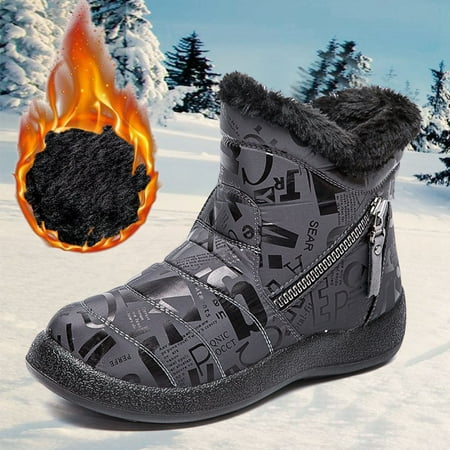 

Clearance Sales Online Deals Women Winter Printing Keep Warm Ankle Boots Plus Velvet Boot Flat Snow Boots