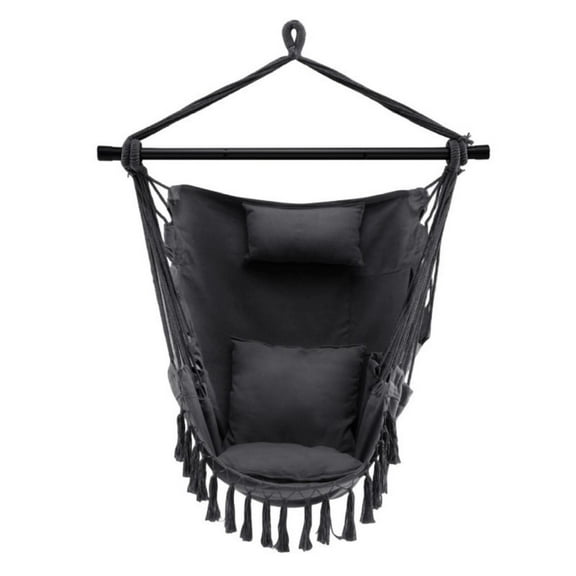 Rope Swing Chair with Pillow & Cushions - Hanging Hammock for Indoor Outdoor Relaxation - 330lbs Capacity - Steel Frame, Tassel Design