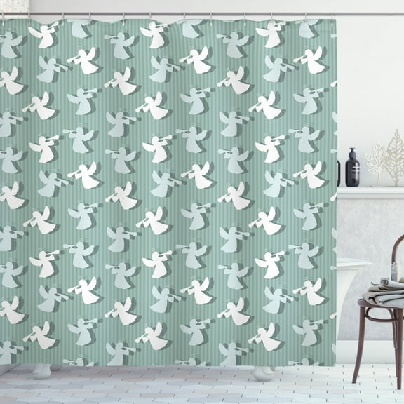 Ambesonne Striped Shower Curtain, Xmas Silhouettes Striped, 69"Wx84"L, Pale Almond Green and White