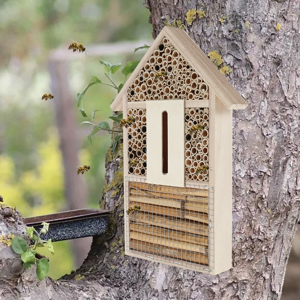 Outdoor Wooden Bird House Squirrel Feeder Insect & Bee Feed Nest Station Hotel 