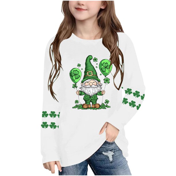Blusas y camisas de manga larga con cuello redondo, moda del Día de San Patricio, blusa informal con estampado bonito de manga larga para niños y niñas.