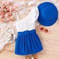 thumbnail image 2 of SUCS 3pcs Girls Suit Oblique Shoulder Strap Top Shorts Hat Set Belt Pants Pure Cotton Daily, 2 of 8