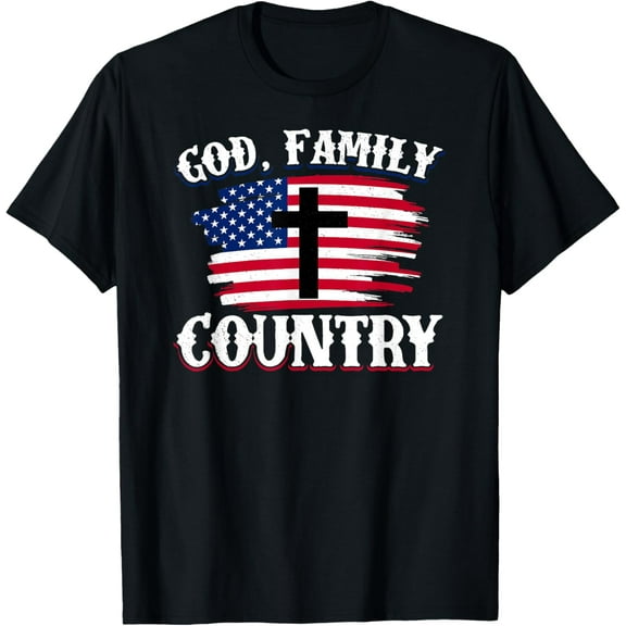 God Family Country American Flag Cross Christian Patriotic T-Shirt