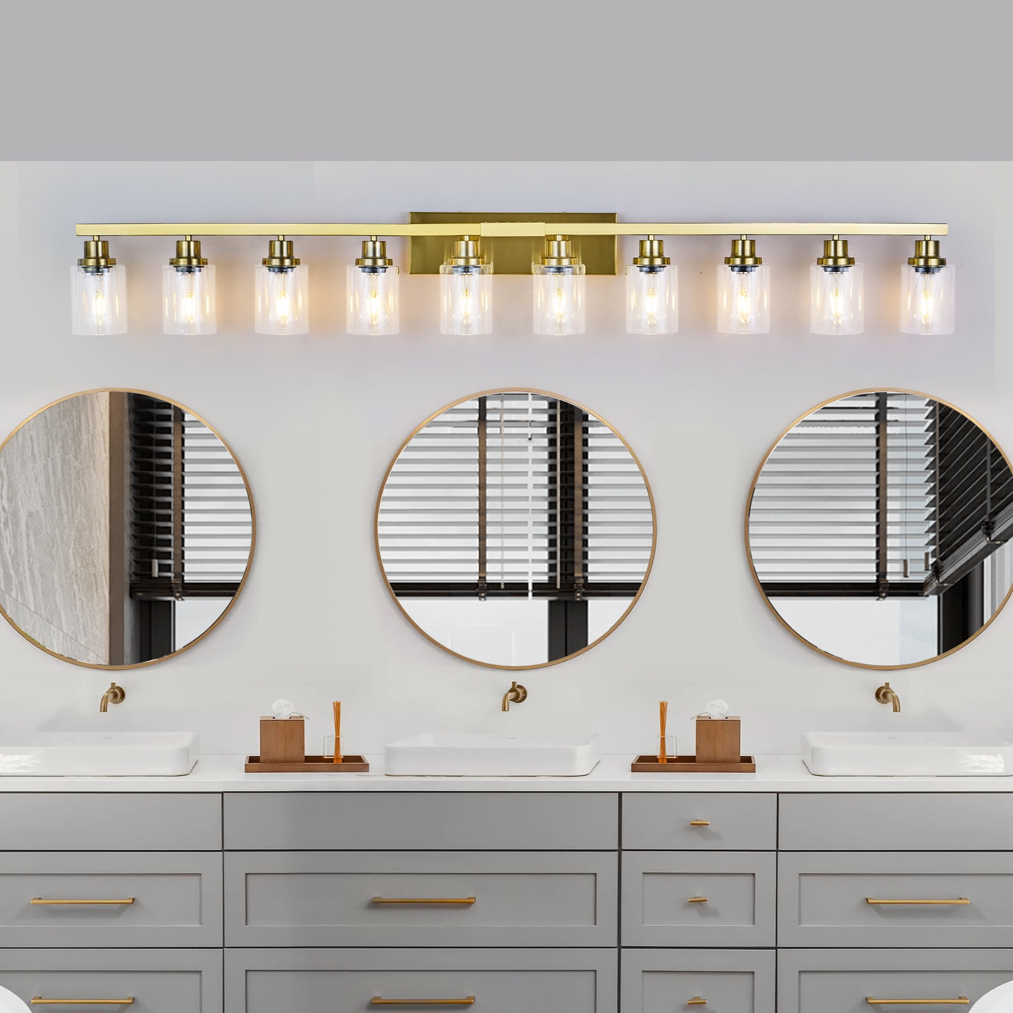 Jopath 10 Light Bathroom Vanity Lights Over Mirror, 65.4inch Vanity Lights Fixtures Matte Gold Modern Vanity Lights Bathroom Wall Sconce for Mirror Bedroom,Living Room