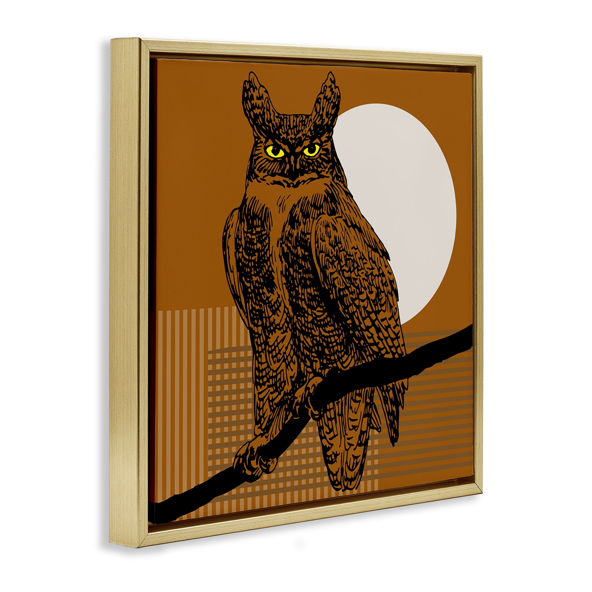 Stupell Industries Horned Owl & Full Moon Animals & Insects Painting Gold Floater Framed Canvas Art Print Wall Art, 25 x 25
