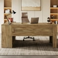 thumbnail image 6 of Tribesigns 70.8" L-Shaped Executive Desk, Large Computer Table with Storage Cabinet, Modern Business Furniture with Shelves, Wooden Farmhouse Workstation for Home Office (Rustic Brown), 6 of 7