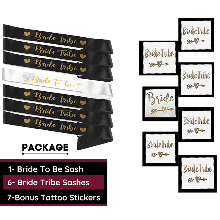 Team Bride 7pc Satin Sash Set - Sophisticated & Fun Party Favors for  Bachelorette Party, Bridal Shower & Wedding Party (7pc Set, White & Black)