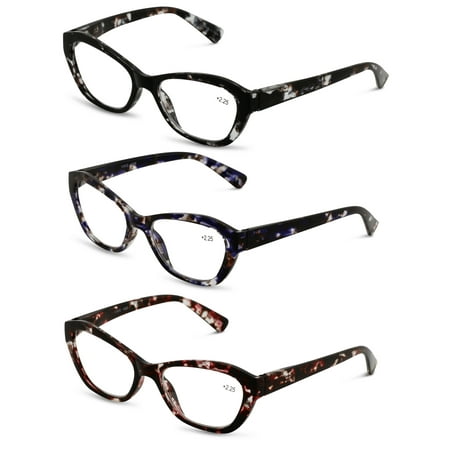 3 Pairs Women's Bold Marble Translucent Vintage Reading Glasses - Clear Lens Fashion Readers