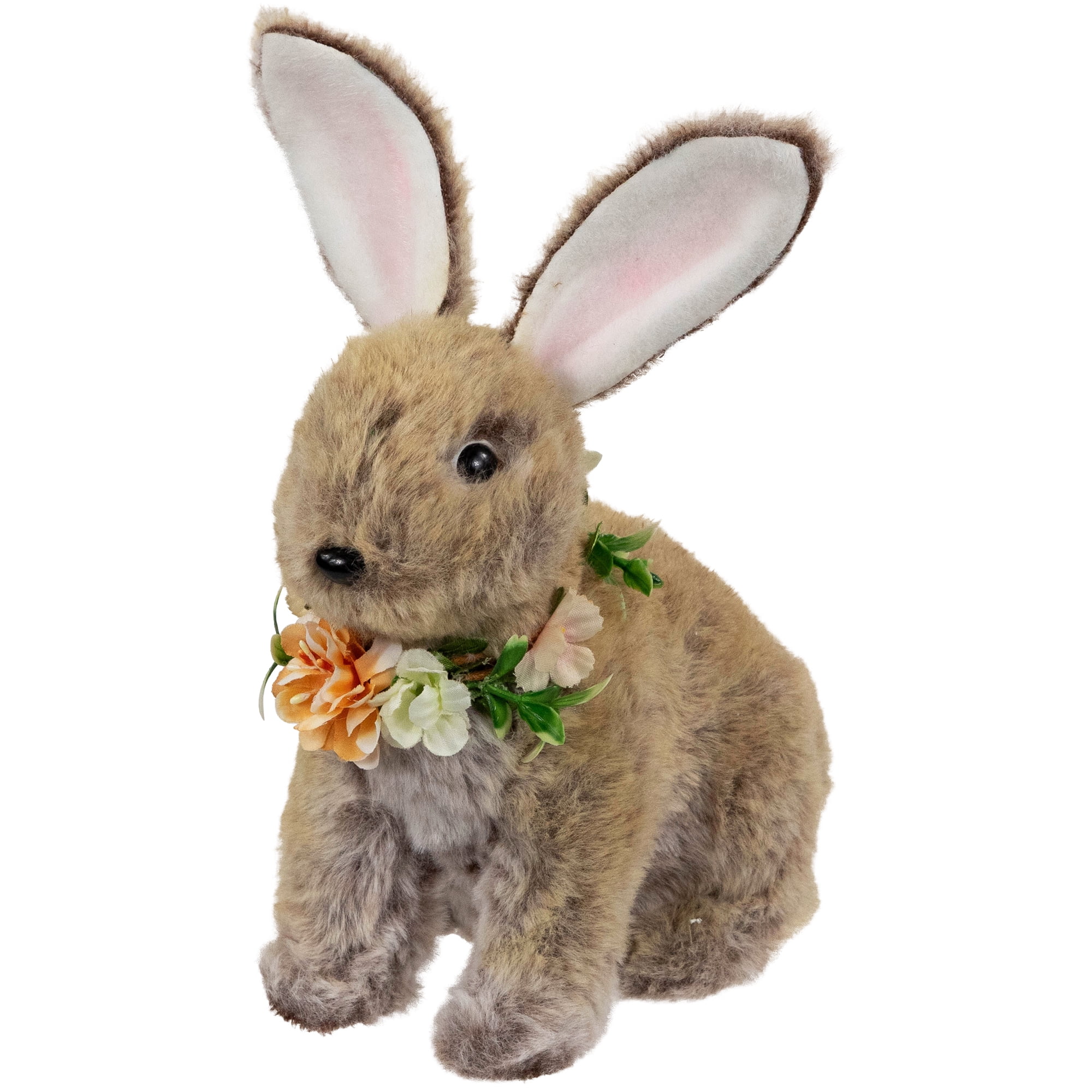 Northlight Plush Rabbit with Flower Wreath Easter Figurine - 8.5"