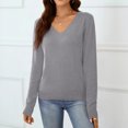 thumbnail image 4 of WTOBBY Women's Casual V-Neck Sweater Base Layer, Knitted Long Sleeve Solid Color Top for Layering and Everyday Outfits, Comfortable and Versatile,Gray L, 4 of 6