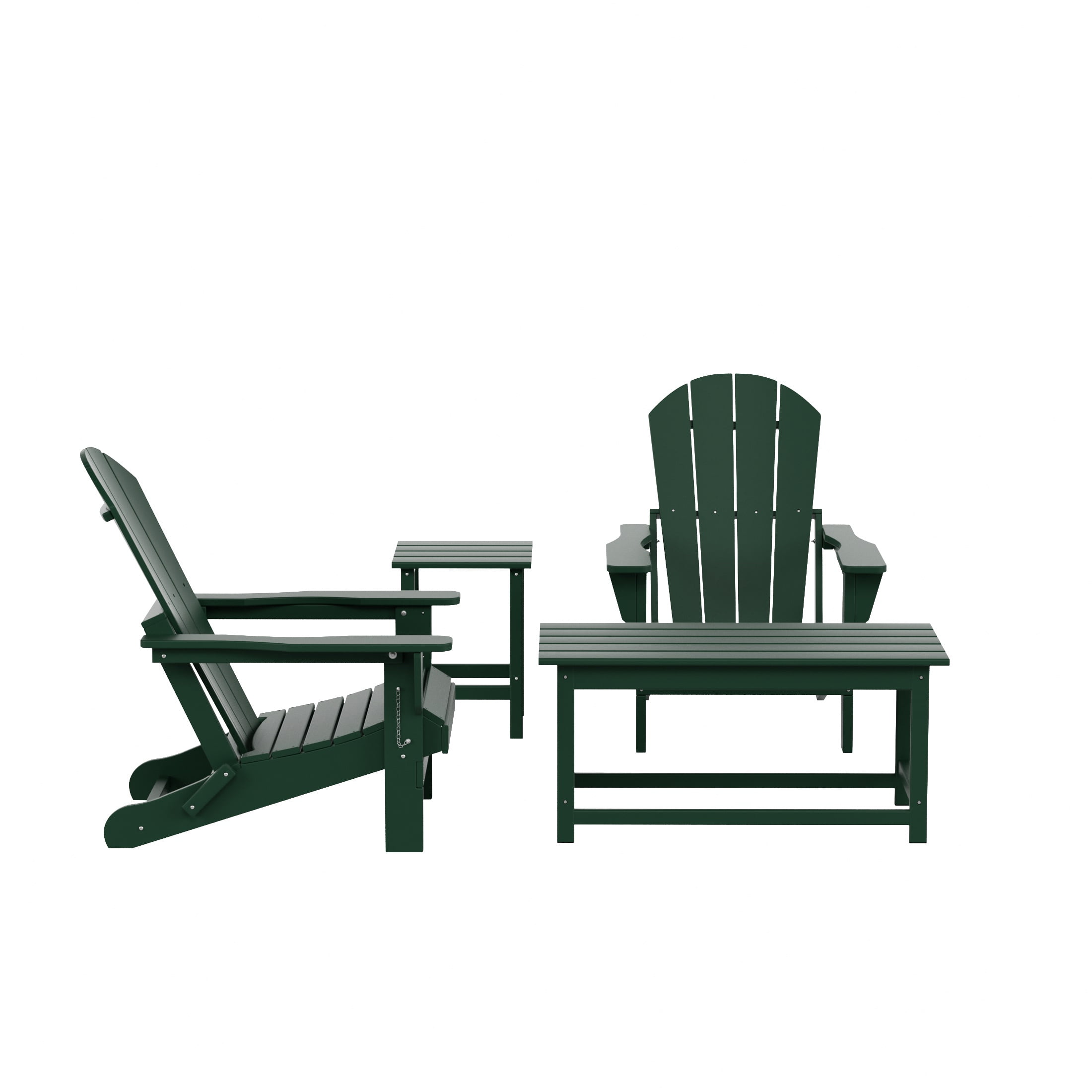 WestinTrends Malibu 4-Pieces Outdoor Patio Furniture Set, All Weather Outdoor Seating Plastic Adirondack Chair Set of 2 with Coffee Table and Side Table, Dark Green