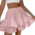 thumbnail image 2 of Gamivast Linen Skirts for Women High Waisted Tiered Ruffle Mini Skirt Elastic Waist Flowy Boho Skirt Festival Skirt Asymmetrical Hem Going Out Vacation Summer Pink L, 2 of 7