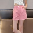 thumbnail image 5 of Jinhomg Ripped Denim Shorts for Girls Summer Raw Hem Casual Jean Shorts Kids Elastic Wasit Retro Distressed Shorts Cute Y2K Shorts for Teen Girls for 4-15Y, 5 of 7