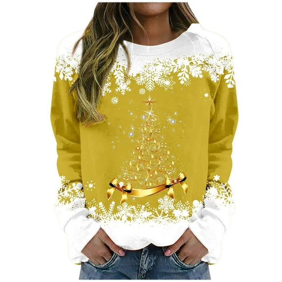 Long Sleeve Tops for Women Christmas Sweatshirt Fashion Casual Print Crew Neck Pullover Top Sweatshirts