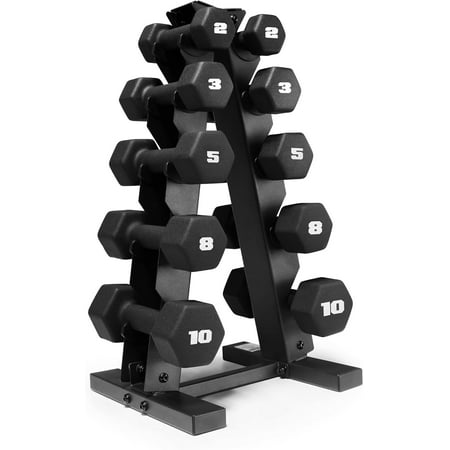 CAP Barbell 56 LB Set of Neoprene Dumbbells with Rack Black | 2, 3, 5, 8, 10 LB pairs