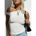 thumbnail image 3 of Faithtur Women's Slim Tank Tops One Shoulder Off Sleeveless Ruched Tight Fitted Asymmetrical Neck Solid Color Crop Tee Vest Tops, 3 of 8