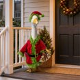 thumbnail image 6 of Porch Goose Outfits 19-23 Inch Christmas Red Dress with Green Fur Trim Black Belt Bow Hat Winter Holiday Outdoor Front Porch Patio Garden and Lawn Seasonal Decor, 6 of 9
