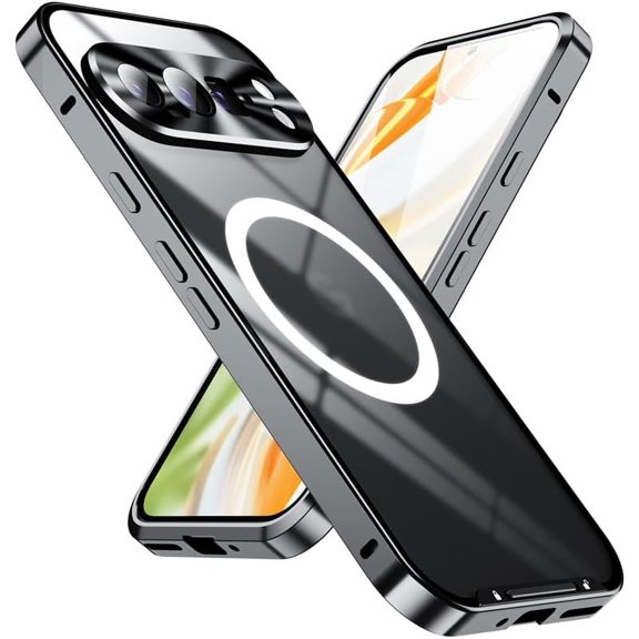 Magnetic for Google Pixel 9 Pro Case Compatible with MagSafe Charger Ultra Slim Matte PC Back Metal Frame Bumper Scratch Resistant Safety Lock Shockproof Protective Case, Black