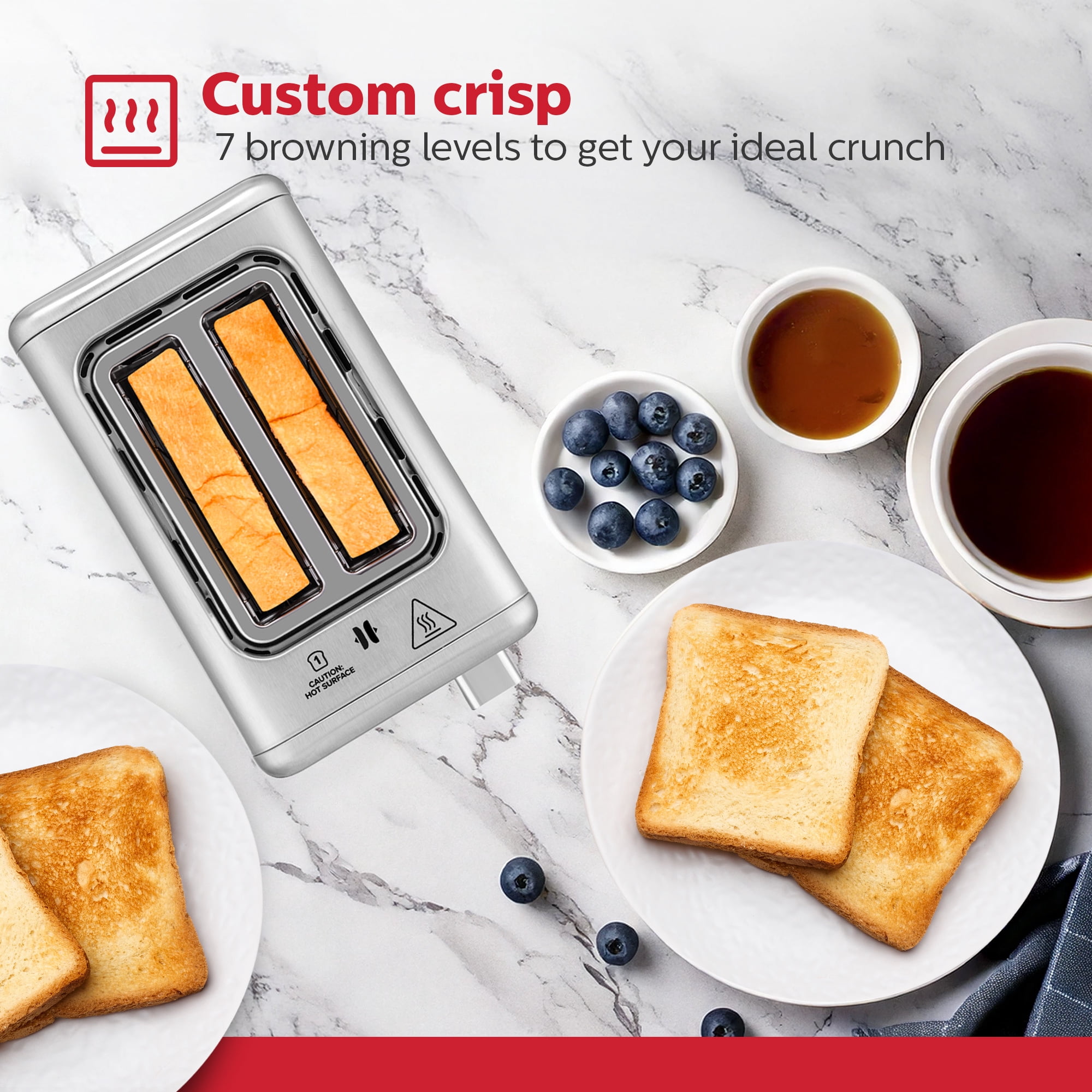 Holstein Housewares 2-Slice Digital Toaster with LED Display, Extra-Wide Slots, High-Lift Bread Release, Reheat and Defrost Functions, Compact Design, and Removable Crumb Tray