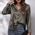 thumbnail image 6 of Womens Blouses Autumn Winter Satin Silk Solid Color Lapel Long Sleeve Loose Casual Tops Activewear, 6 of 6