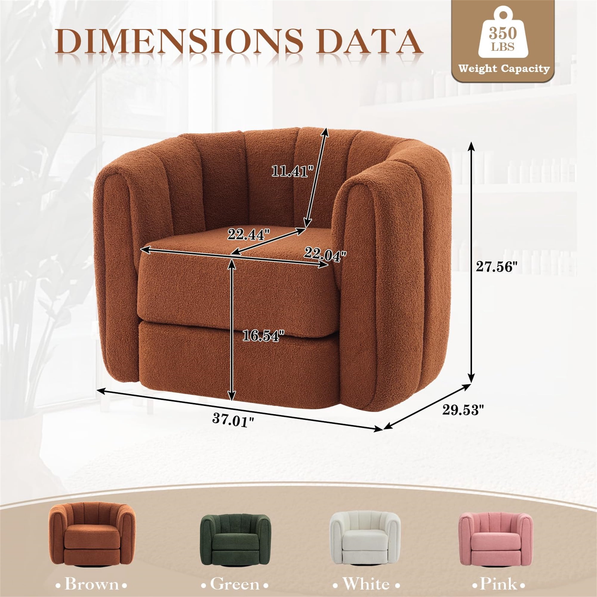 Aukfa 37" Swivel Accent Chair Pumpkin Armchair for Living Room, Bedroom, Teddy Fabric, Brown
