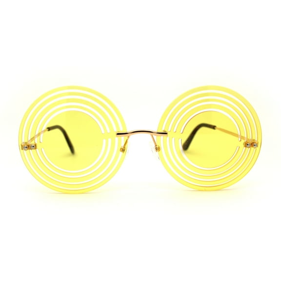 Hypnotist Circular Die Cut Hippie Round Circle Lens Sunglasses Gold Yellow
