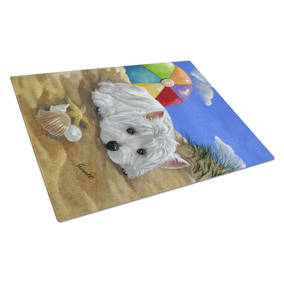 Carolines Treasures PPP3202LCB Westie Beach Baby Glass Cutting Board Large, 12H x 16W, multicolor