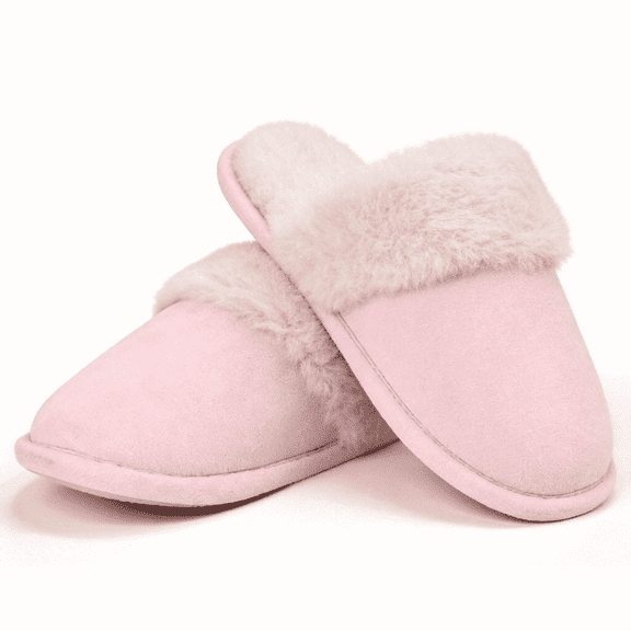 ROSOZ Women's Fluffy Plush Fuzzy Slippers Memory Foam Non-Slip House Shoes Pink