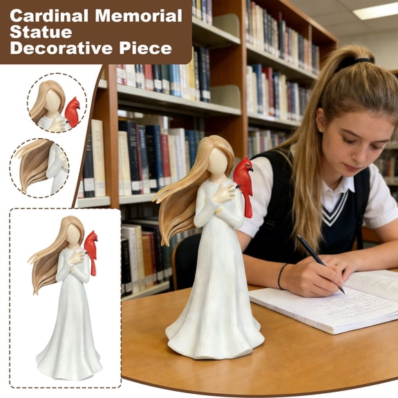 StlyGar Cardinal Remembrance Love and Figurine, Angel Cardinal Figurines,White Resin Memorial Ornament with Red Bird,for Loss of Loved One A