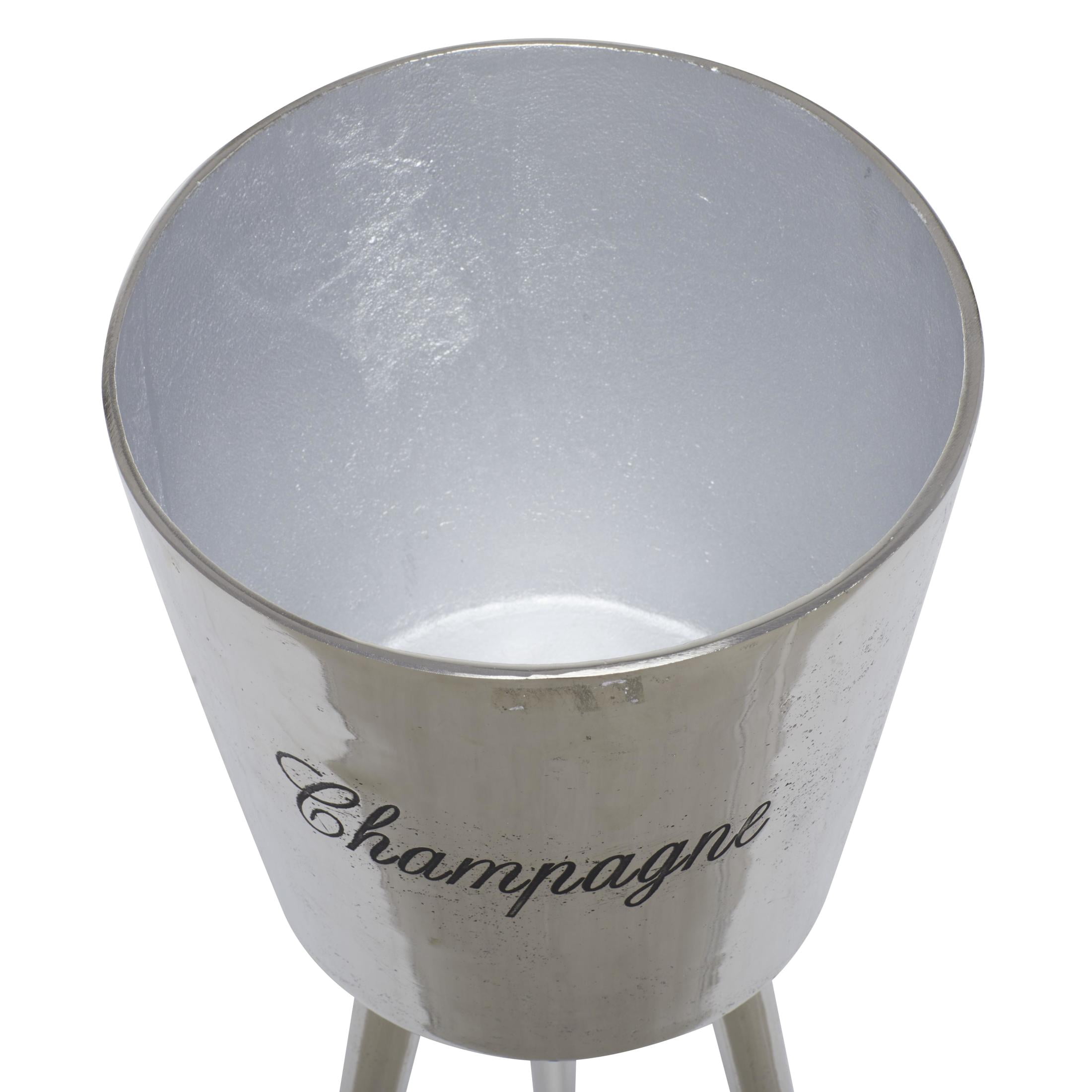 DecMode Round Aluminum Metal Tall Floor Champagne 3 Bottle Gray Ice Bucket