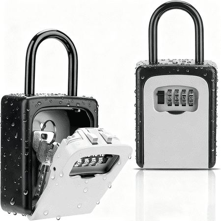 Key Lock Box Waterproof, Portable Lock Box for House Key, 4-Digit Combination Safe Lockbox with Removable Shackle, 5 Key Capacity Security Key Storage for Home Outdoor