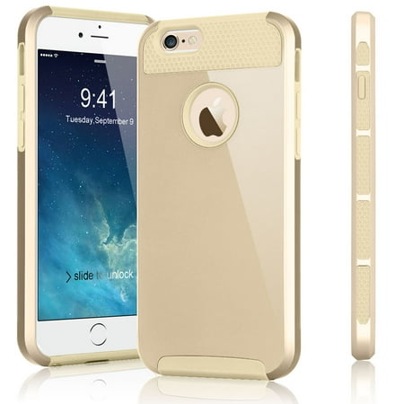 Plastic Outer Shell - Njjex Case Cover For iPhone 6 / iPhone 6S / iPhone 6 Plus / iPhone 6s Plus, Hybrid Shock Absorbing Impact Defender Slim Hard Case Cover Plastic Shell Outer +TPU Rubber Silicone Inner -Gold