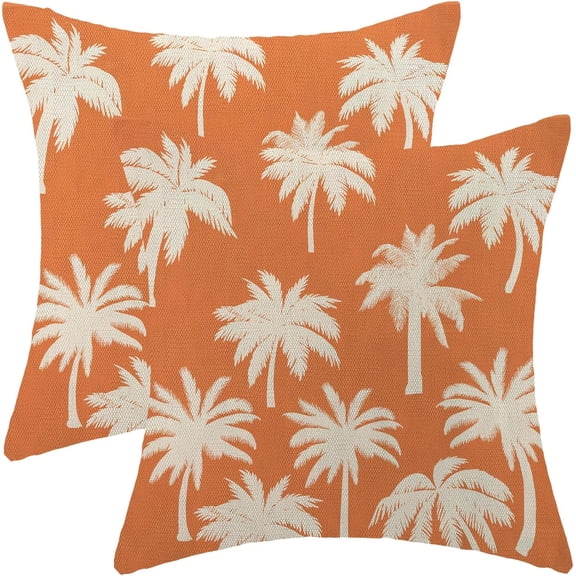 Palm Tree Pillow Covers 18x18 Inch Set of 2 Vintage Tropical Throw Pillow Covers Summer Outdoor Decorative Cushion Cover Burnt Orange Square Pillowcase for Sofa Couch Indoors Outdoors Decor