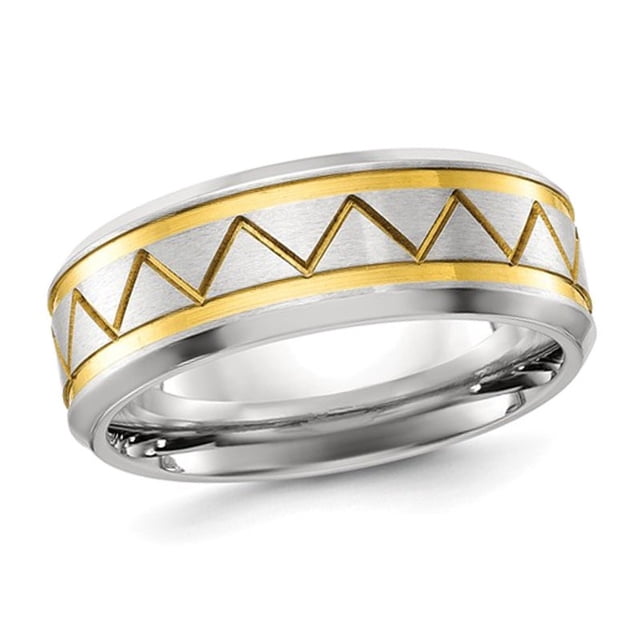 Bague en ZigZag Jaune Plaqué Titane pour Hommes (8mm)